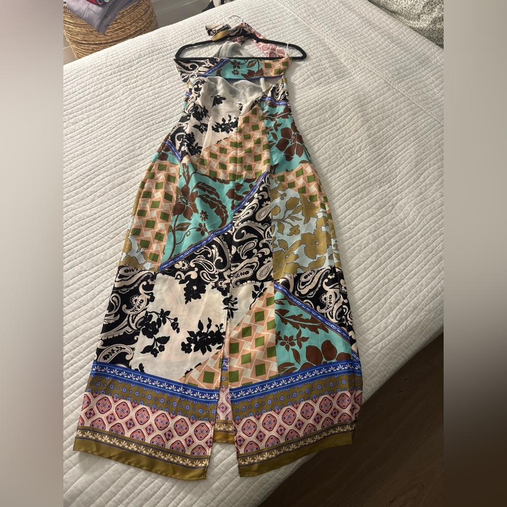 Zara Patchwork Print Satin Effect Halter Dress, M… - image 5